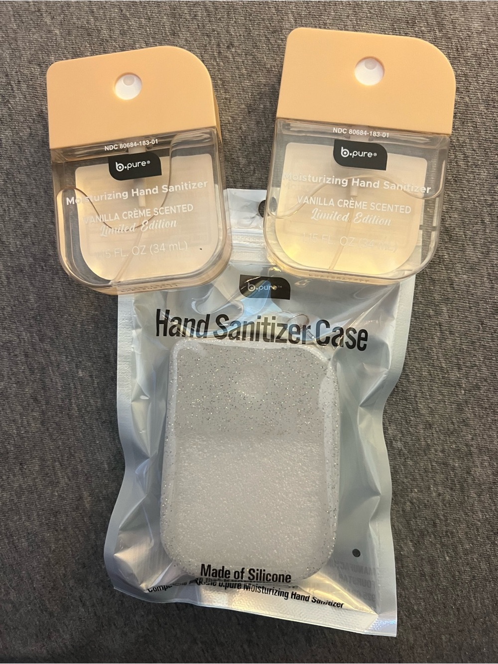 Moisturizing Hand Sanitizer Spray with Clear Glitter Silicone Case